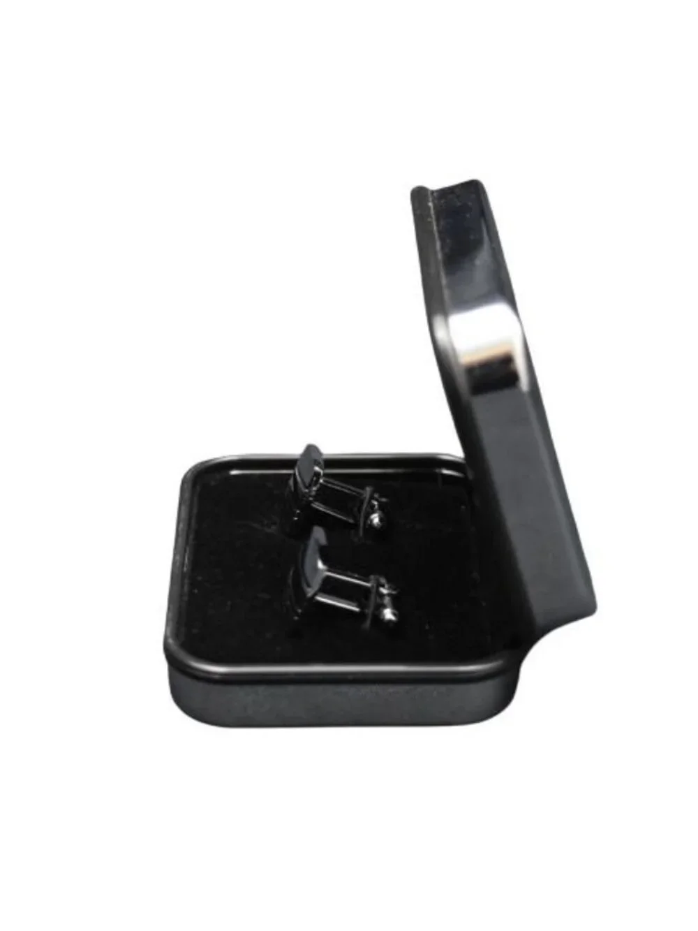Bill Blass Cufflinks Silver Tone Rectangular With Black Strips in Case